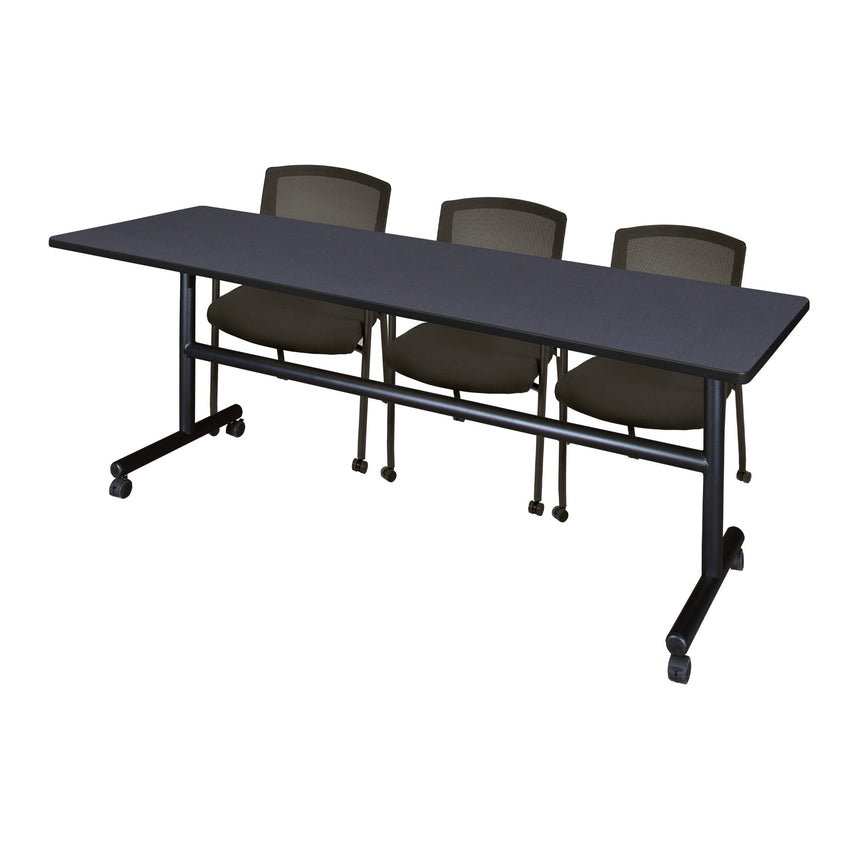 Regency Kobe Flip - Top Training Table & 3 Knight Mesh Chairs 84"W x 24"D x 29"H (REG - MKFT8424 - KNM) - SchoolOutlet