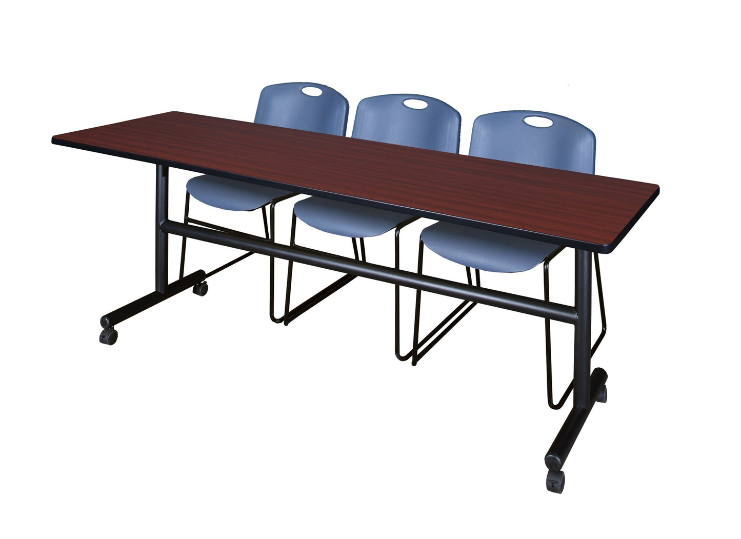 Regency Kobe Flip - Top Training Table & 3 Zeng Stack Chairs 84"W x 24"D x 29"H (REG - MKFT8424 - ZNG) - SchoolOutlet