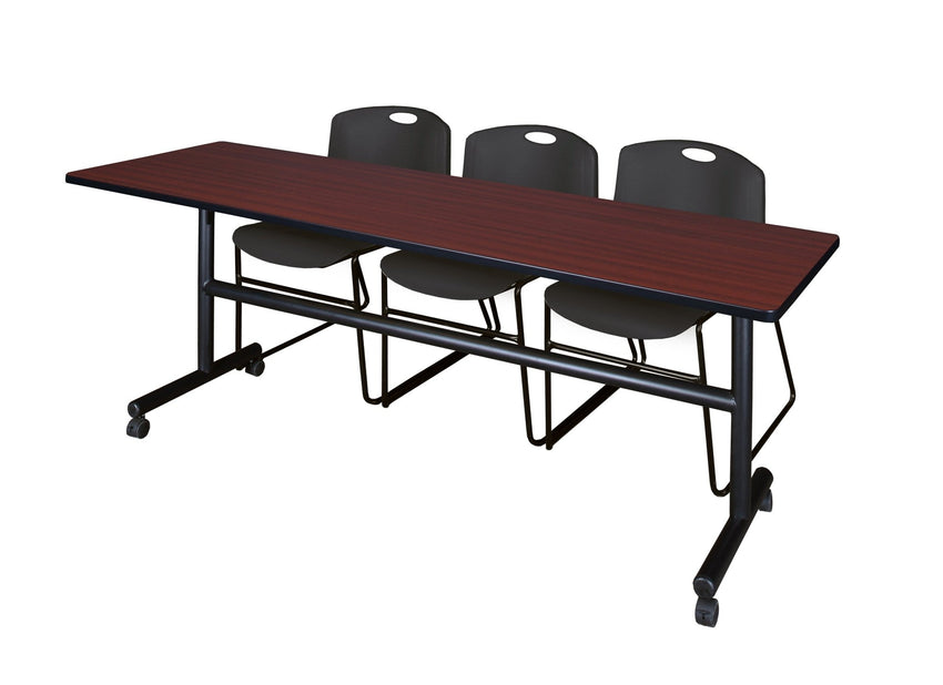 Regency Kobe Flip - Top Training Table & 3 Zeng Stack Chairs 84"W x 24"D x 29"H (REG - MKFT8424 - ZNG) - SchoolOutlet