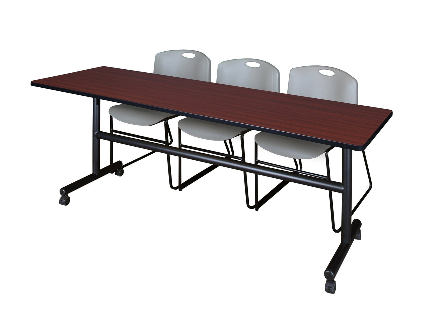 Regency Kobe Flip - Top Training Table & 3 Zeng Stack Chairs 84"W x 24"D x 29"H (REG - MKFT8424 - ZNG) - SchoolOutlet