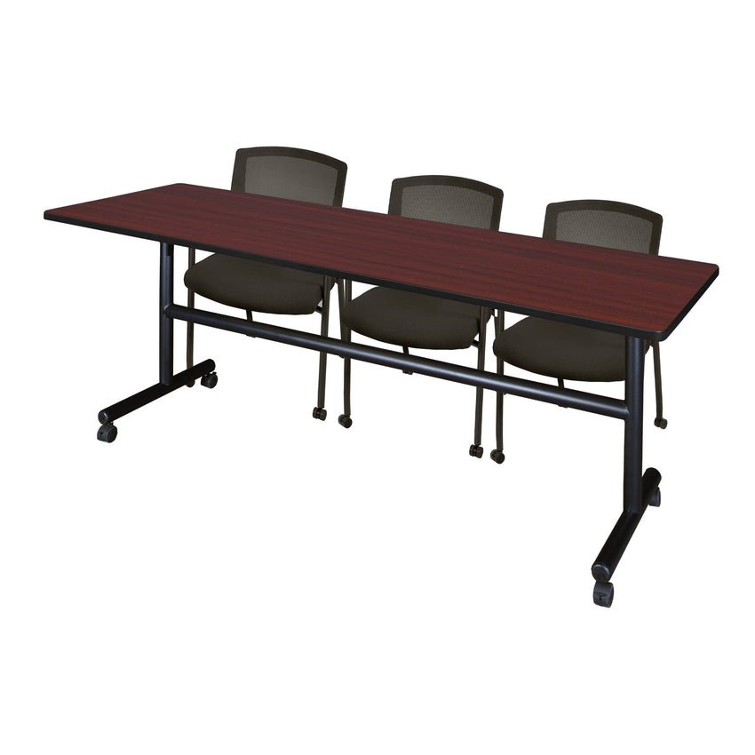 Regency Kobe Flip - Top Training Table & 3 Knight Mesh Chairs 84"W x 24"D x 29"H (REG - MKFT8424 - KNM) - SchoolOutlet