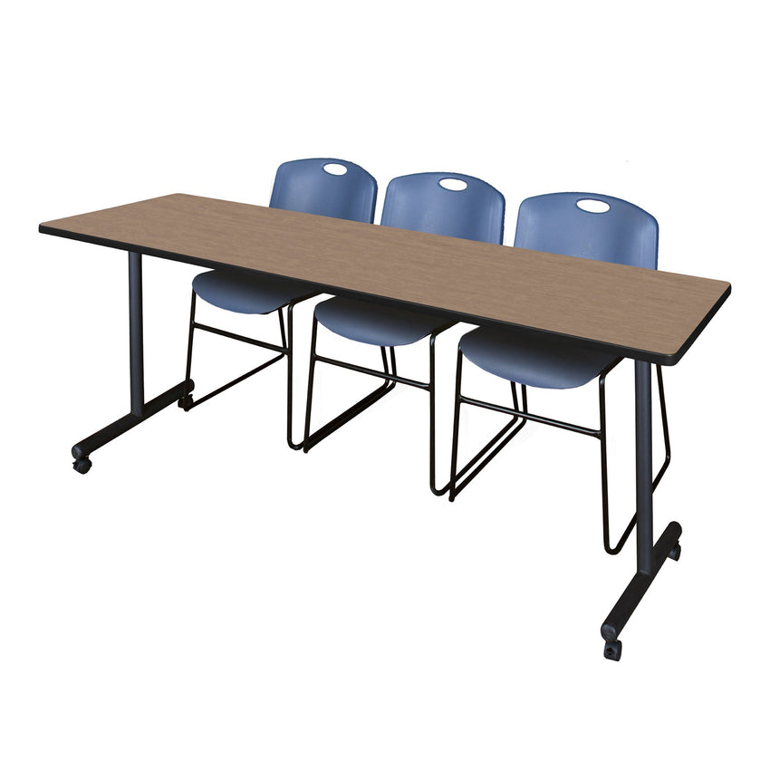 Regency Kobe Flip - Top Training Table & 3 Zeng Stack Chairs 84"W x 24"D x 29"H (REG - MKFT8424 - ZNG) - SchoolOutlet