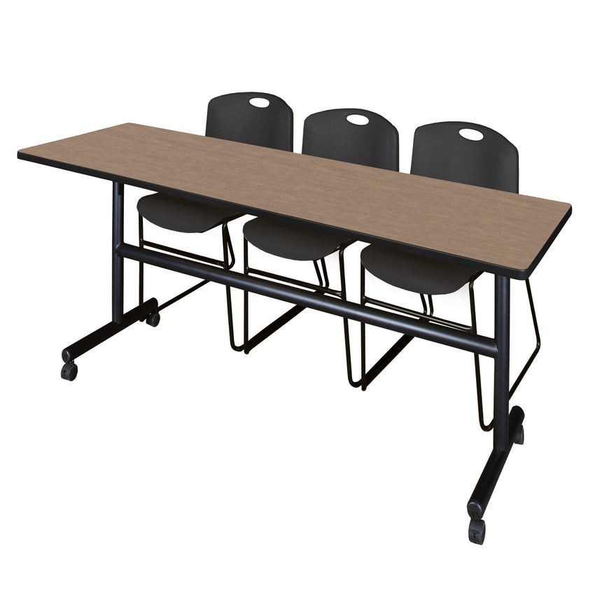 Regency Kobe Flip - Top Training Table & 3 Zeng Stack Chairs 84"W x 24"D x 29"H (REG - MKFT8424 - ZNG) - SchoolOutlet