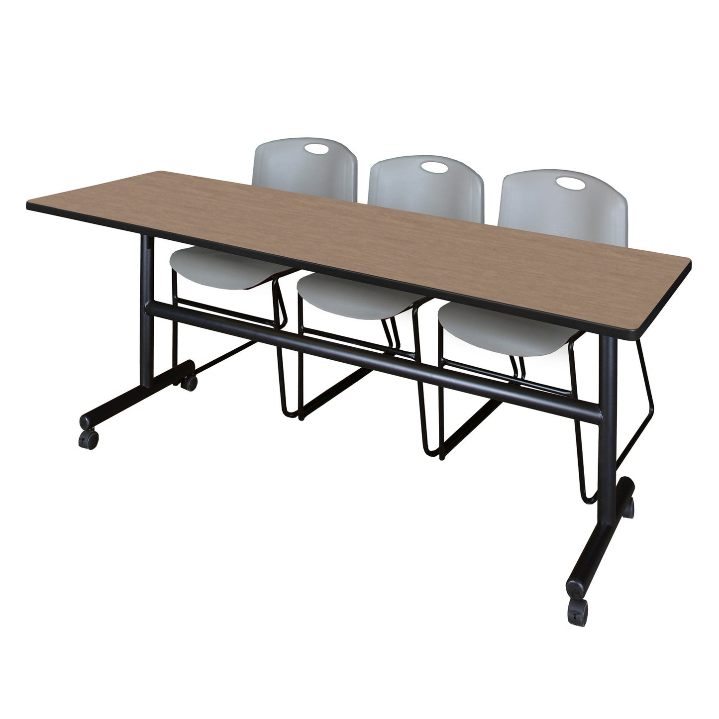Regency Kobe Flip - Top Training Table & 3 Zeng Stack Chairs 84"W x 24"D x 29"H (REG - MKFT8424 - ZNG) - SchoolOutlet