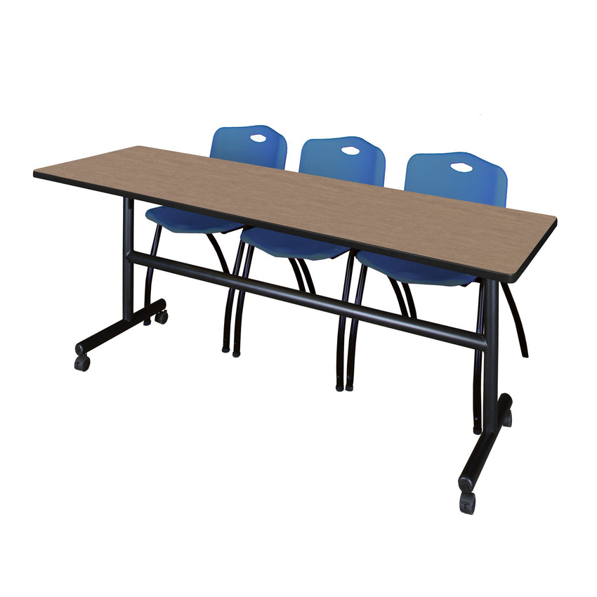 Regency Kobe Flip - Top Training Table & 3 M Stack Chairs 84"W x 24"D x 29"H (REG - MKFT8424 - 3M) - SchoolOutlet