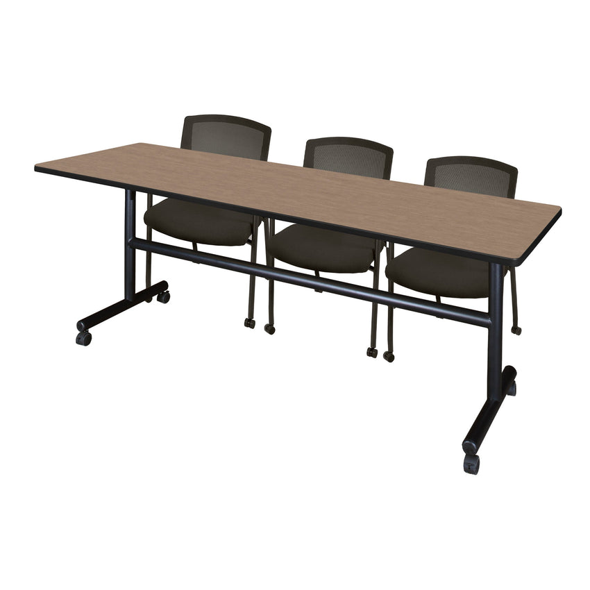 Regency Kobe Flip - Top Training Table & 3 Knight Mesh Chairs 84"W x 24"D x 29"H (REG - MKFT8424 - KNM) - SchoolOutlet