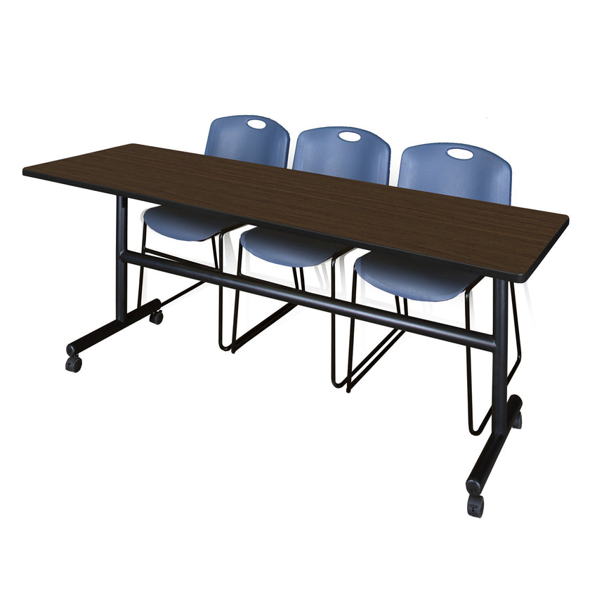 Regency Kobe Flip - Top Training Table & 3 Zeng Stack Chairs 84"W x 24"D x 29"H (REG - MKFT8424 - ZNG) - SchoolOutlet