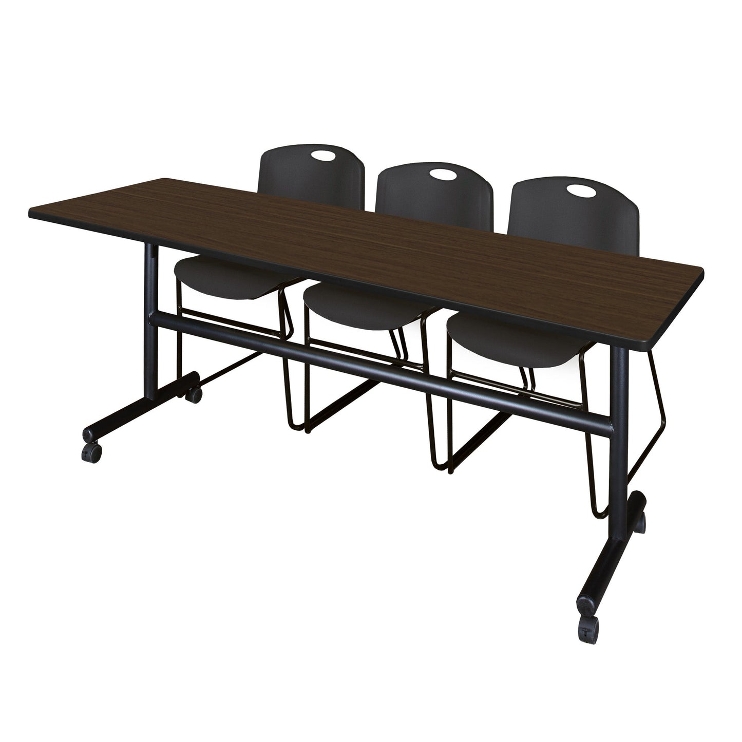 Regency Kobe Flip - Top Training Table & 3 Zeng Stack Chairs 84"W x 24"D x 29"H (REG - MKFT8424 - ZNG) - SchoolOutlet