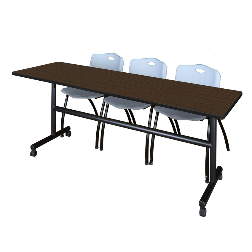 Regency Kobe Flip - Top Training Table & 3 M Stack Chairs 84"W x 24"D x 29"H (REG - MKFT8424 - 3M) - SchoolOutlet
