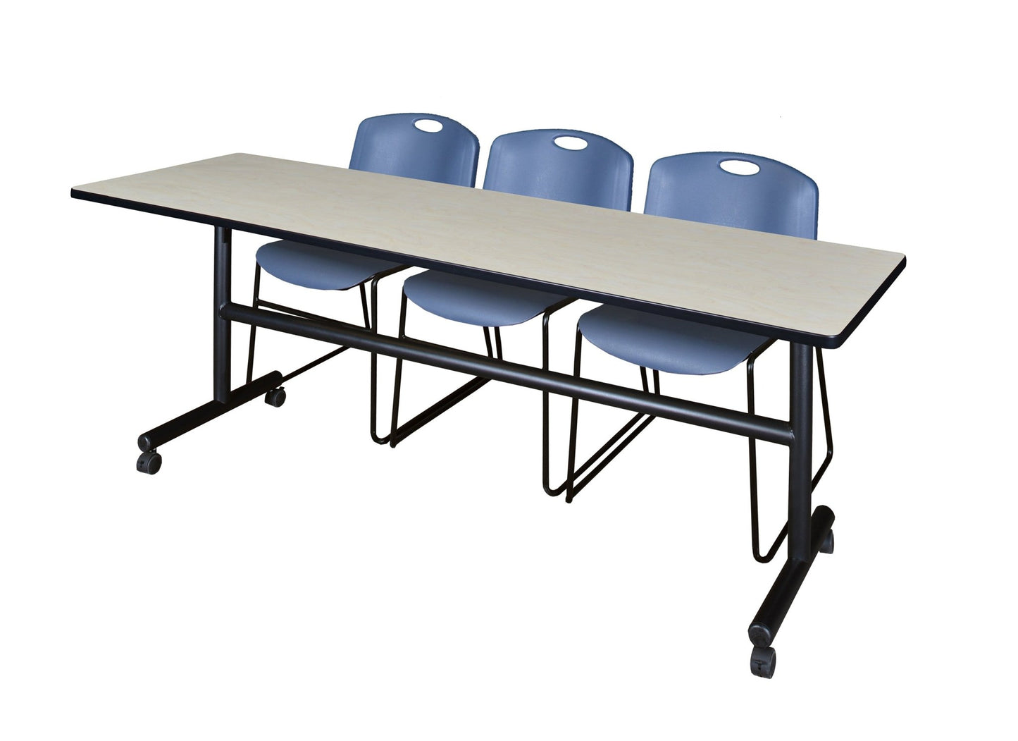 Regency Kobe Flip - Top Training Table & 3 Zeng Stack Chairs 84"W x 24"D x 29"H (REG - MKFT8424 - ZNG) - SchoolOutlet