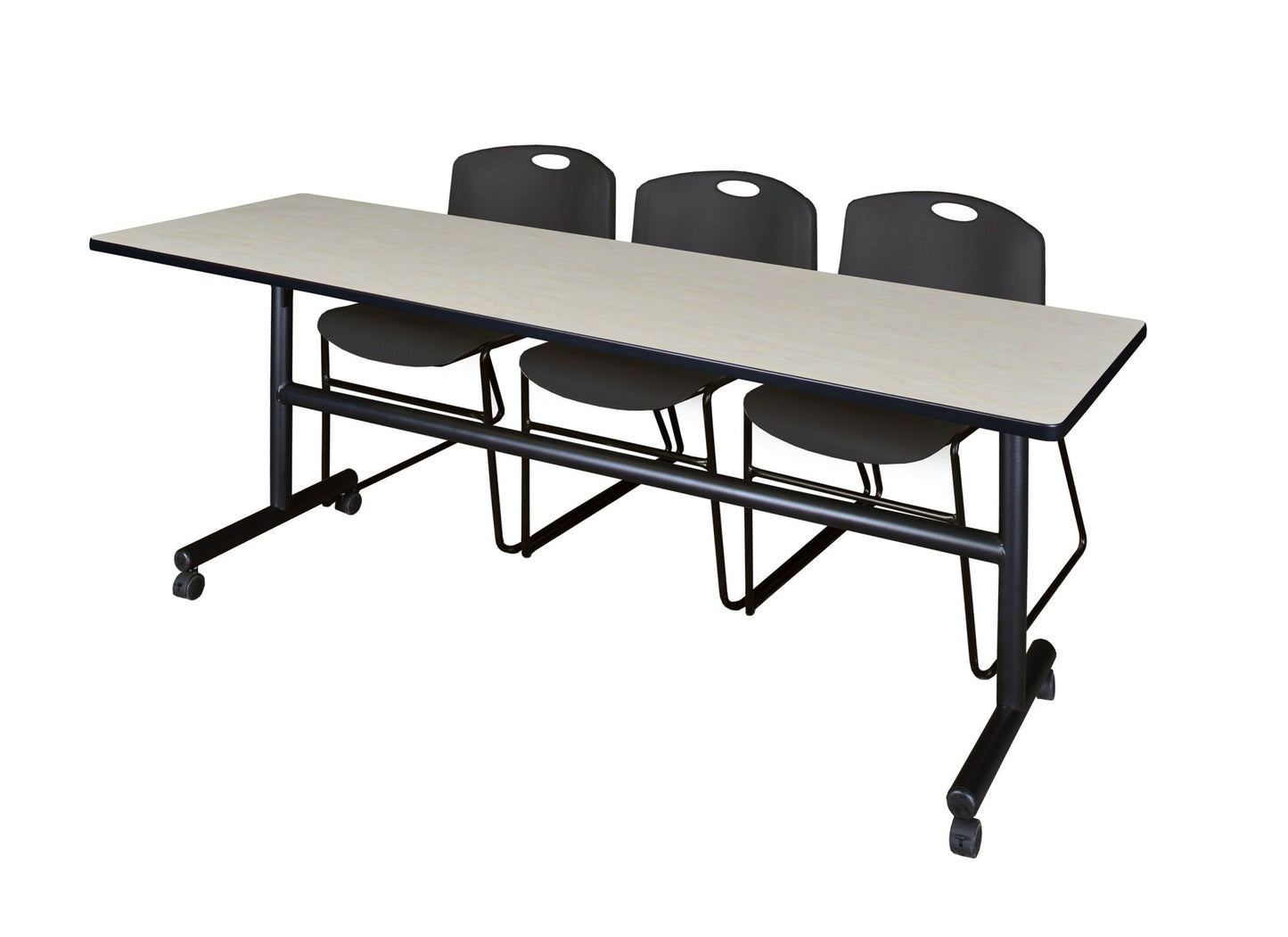 Regency Kobe Flip - Top Training Table & 3 Zeng Stack Chairs 84"W x 24"D x 29"H (REG - MKFT8424 - ZNG) - SchoolOutlet