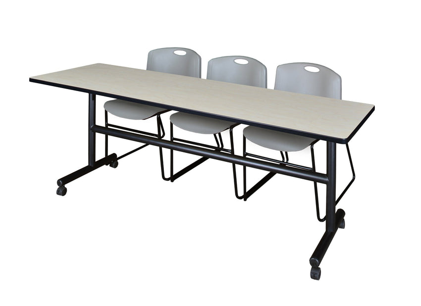 Regency Kobe Flip - Top Training Table & 3 Zeng Stack Chairs 84"W x 24"D x 29"H (REG - MKFT8424 - ZNG) - SchoolOutlet