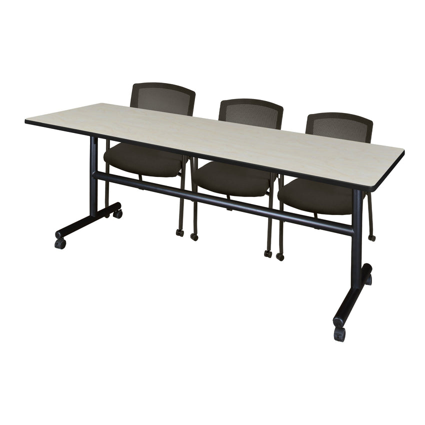 Regency Kobe Flip - Top Training Table & 3 Knight Mesh Chairs 84"W x 24"D x 29"H (REG - MKFT8424 - KNM) - SchoolOutlet