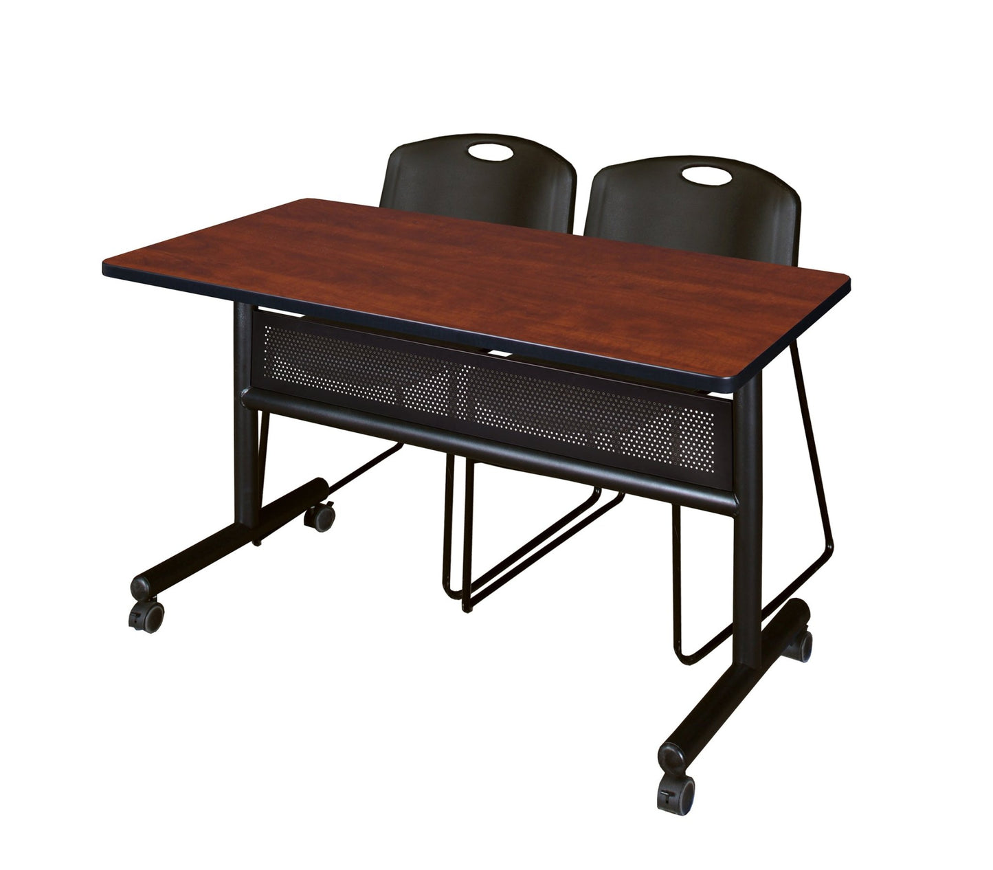 Regency Kobe Flip - Top Privacy Nesting Table & 2 Zeng Stack Chairs 48"W x 24"D x 29"H (REG - MKFTM4824 - ZAG) - SchoolOutlet
