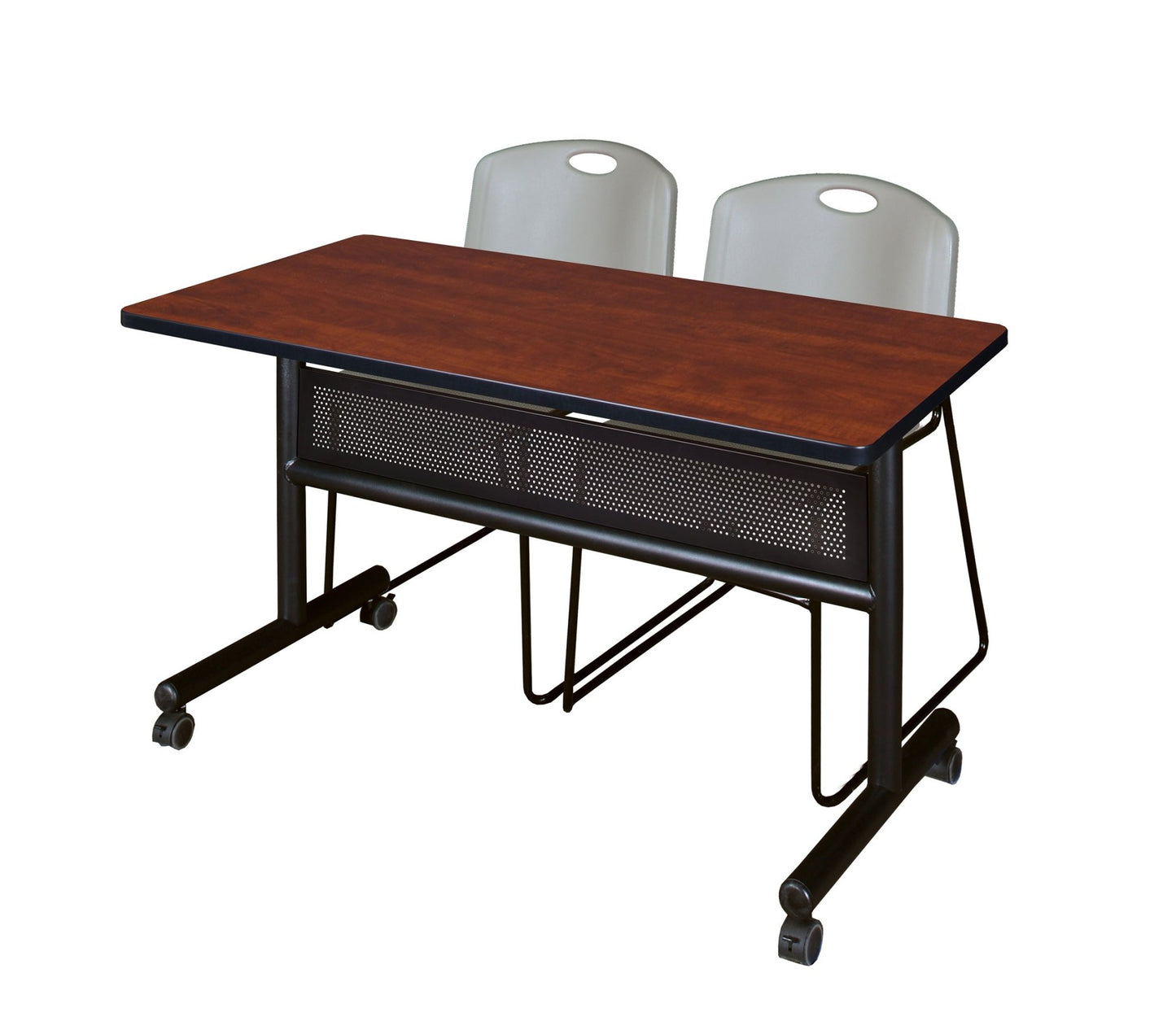 Regency Kobe Flip - Top Privacy Nesting Table & 2 Zeng Stack Chairs 48"W x 24"D x 29"H (REG - MKFTM4824 - ZAG) - SchoolOutlet