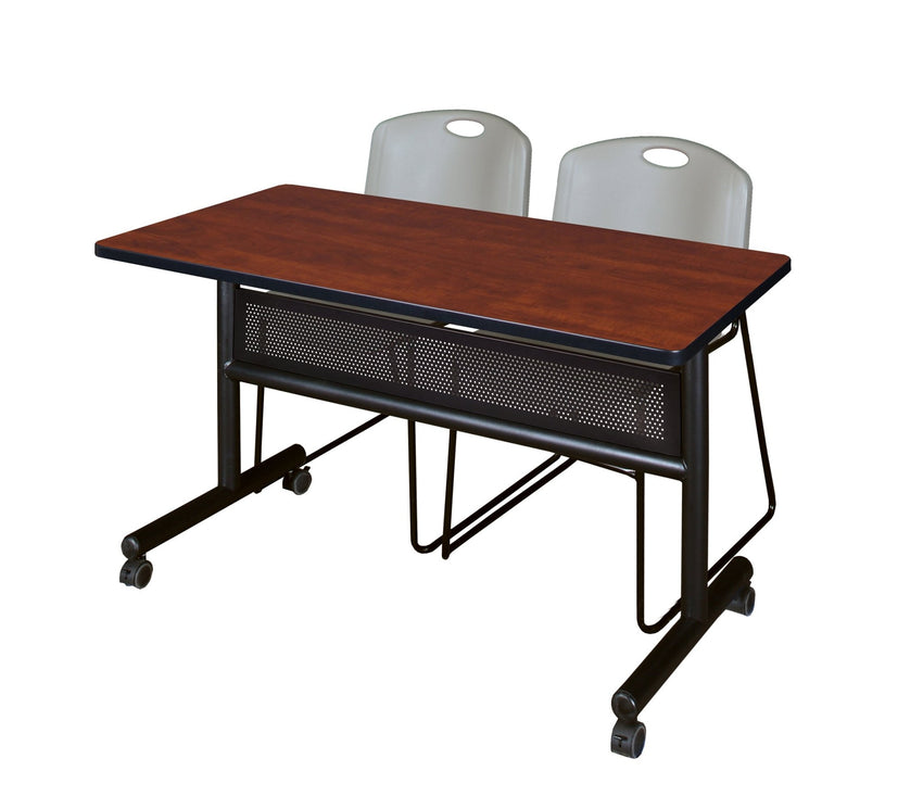 Regency Kobe Flip - Top Privacy Nesting Table & 2 Zeng Stack Chairs 48"W x 24"D x 29"H (REG - MKFTM4824 - ZAG) - SchoolOutlet