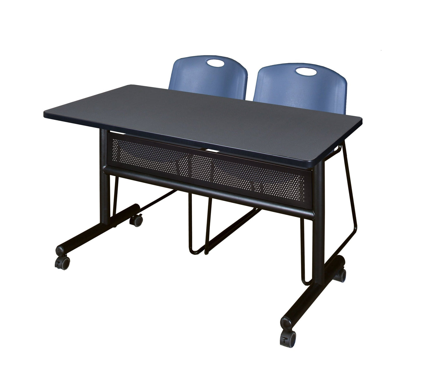Regency Kobe Flip - Top Privacy Nesting Table & 2 Zeng Stack Chairs 48"W x 24"D x 29"H (REG - MKFTM4824 - ZAG) - SchoolOutlet