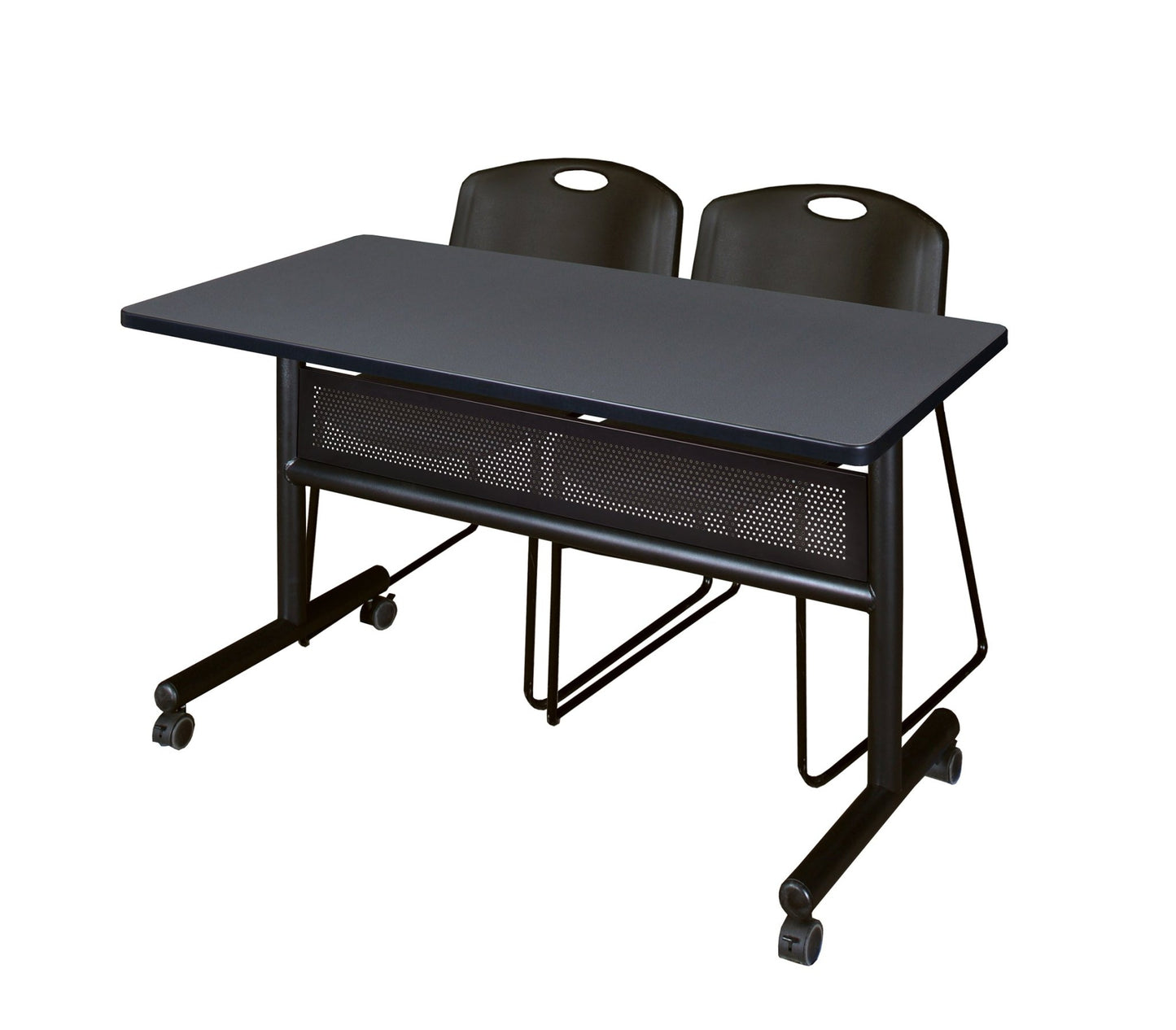 Regency Kobe Flip - Top Privacy Nesting Table & 2 Zeng Stack Chairs 48"W x 24"D x 29"H (REG - MKFTM4824 - ZAG) - SchoolOutlet