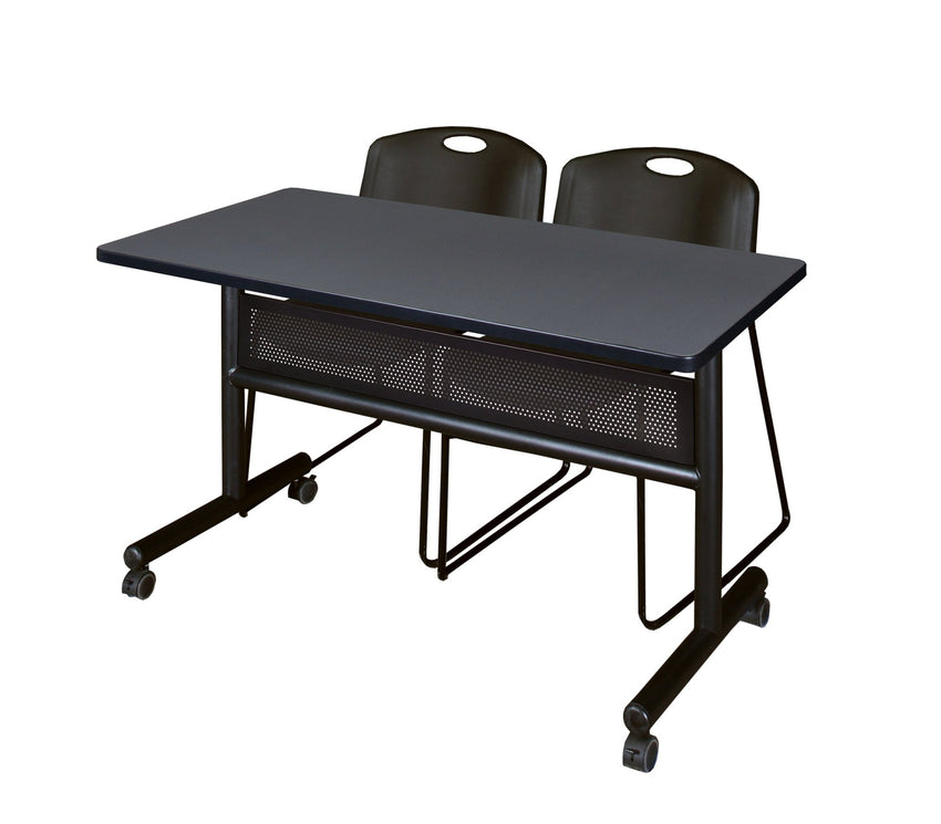 Regency Kobe Flip - Top Privacy Nesting Table & 2 Zeng Stack Chairs 48"W x 24"D x 29"H (REG - MKFTM4824 - ZAG) - SchoolOutlet