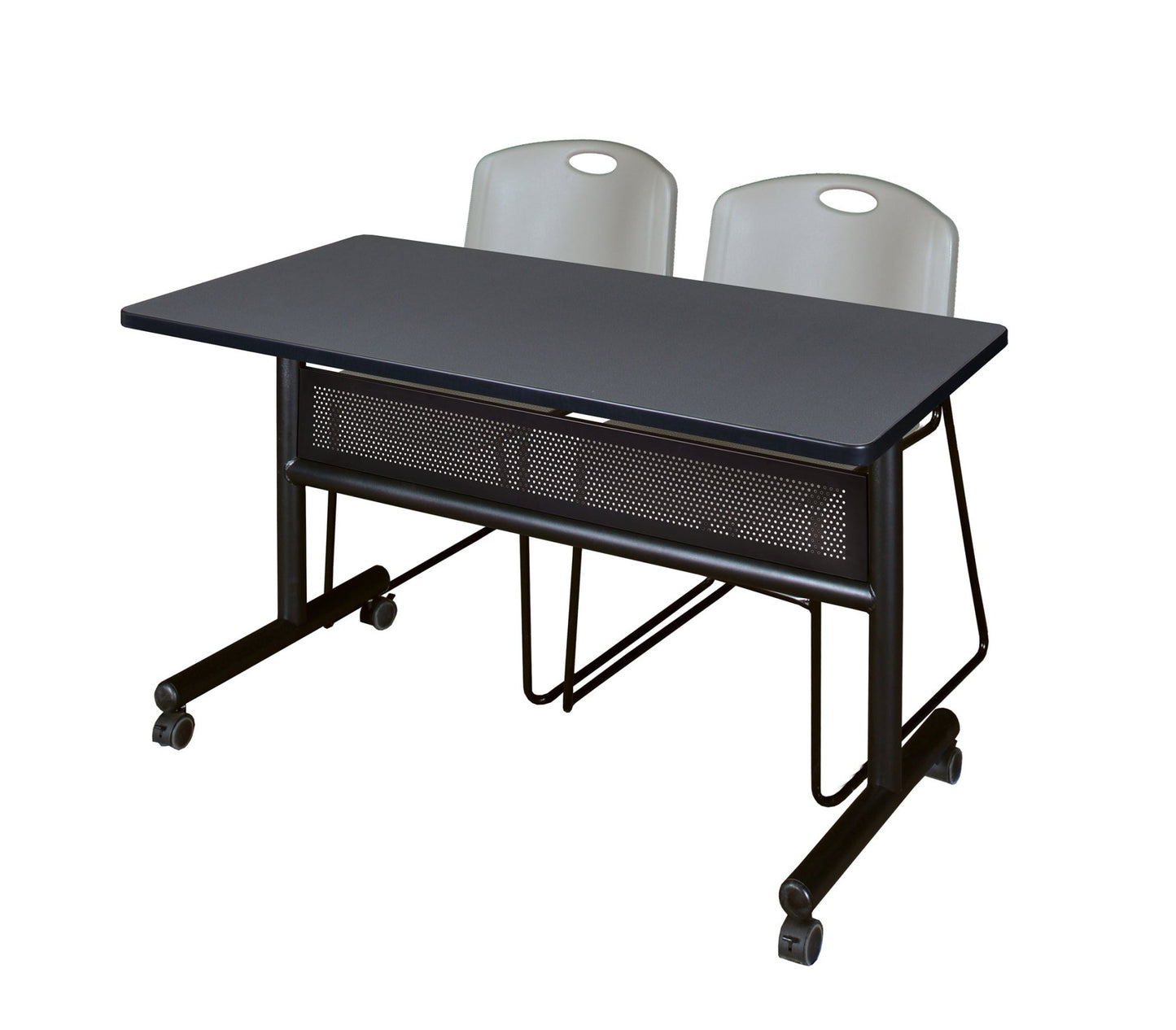 Regency Kobe Flip - Top Privacy Nesting Table & 2 Zeng Stack Chairs 48"W x 24"D x 29"H (REG - MKFTM4824 - ZAG) - SchoolOutlet