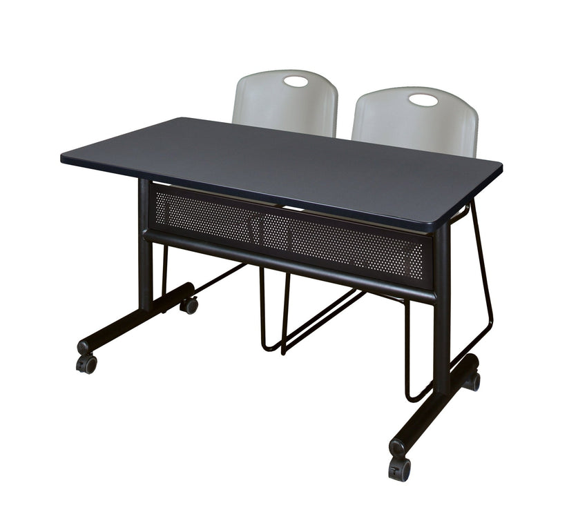 Regency Kobe Flip - Top Privacy Nesting Table & 2 Zeng Stack Chairs 48"W x 24"D x 29"H (REG - MKFTM4824 - ZAG) - SchoolOutlet