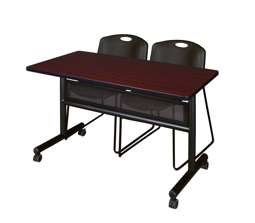 Regency Kobe Flip - Top Privacy Nesting Table & 2 Zeng Stack Chairs 48"W x 24"D x 29"H (REG - MKFTM4824 - ZAG) - SchoolOutlet