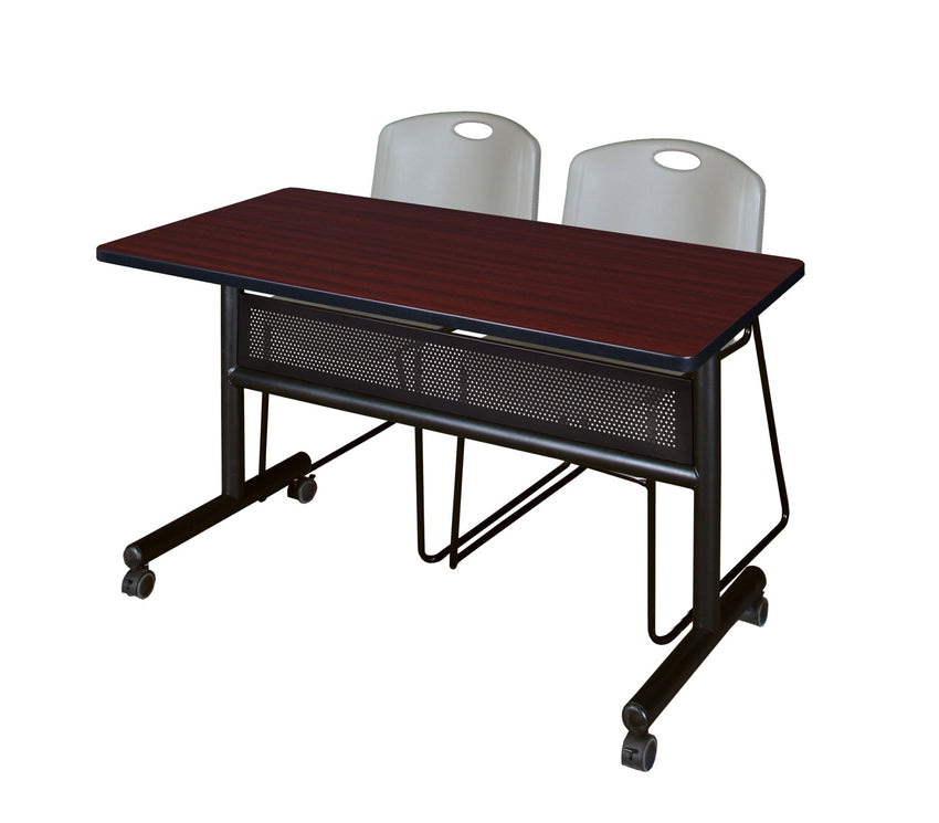 Regency Kobe Flip - Top Privacy Nesting Table & 2 Zeng Stack Chairs 48"W x 24"D x 29"H (REG - MKFTM4824 - ZAG) - SchoolOutlet