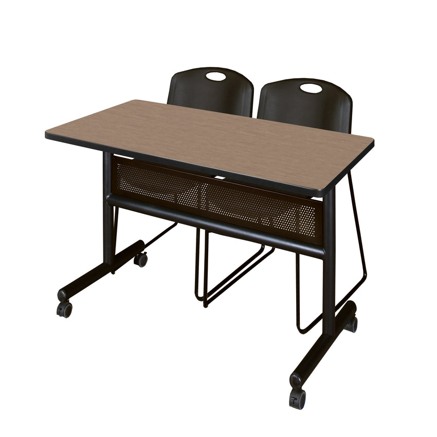 Regency Kobe Flip - Top Privacy Nesting Table & 2 Zeng Stack Chairs 48"W x 24"D x 29"H (REG - MKFTM4824 - ZAG) - SchoolOutlet