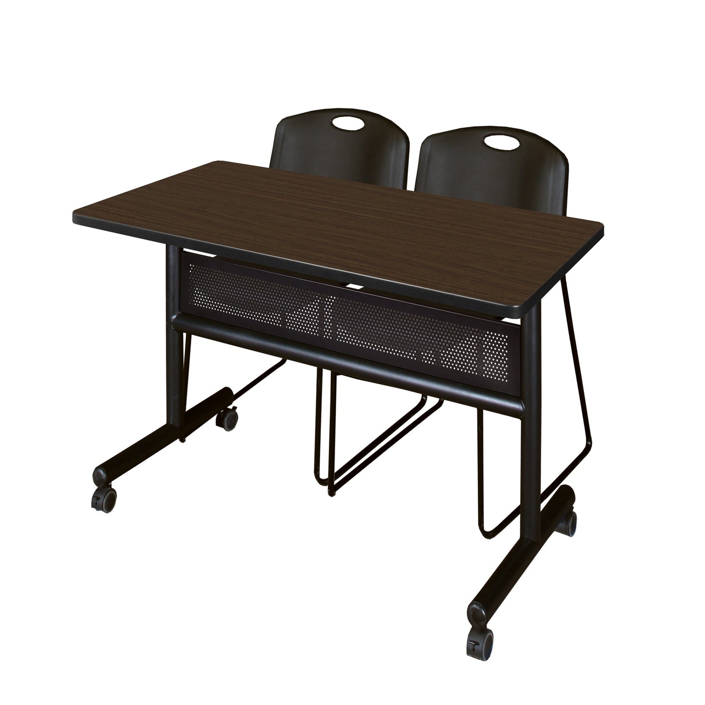 Regency Kobe Flip - Top Privacy Nesting Table & 2 Zeng Stack Chairs 48"W x 24"D x 29"H (REG - MKFTM4824 - ZAG) - SchoolOutlet