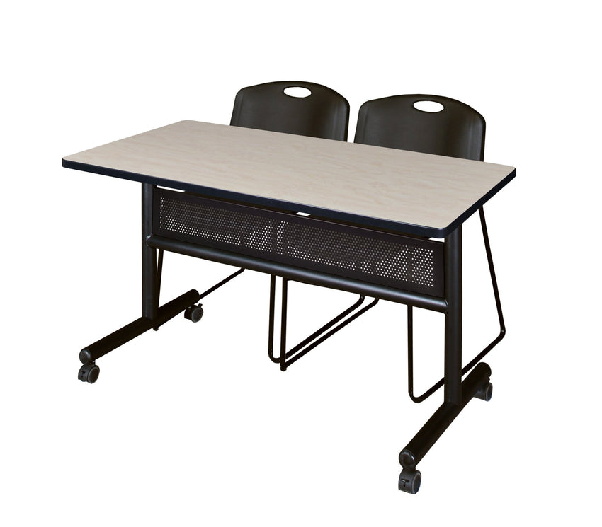 Regency Kobe Flip - Top Privacy Nesting Table & 2 Zeng Stack Chairs 48"W x 24"D x 29"H (REG - MKFTM4824 - ZAG) - SchoolOutlet