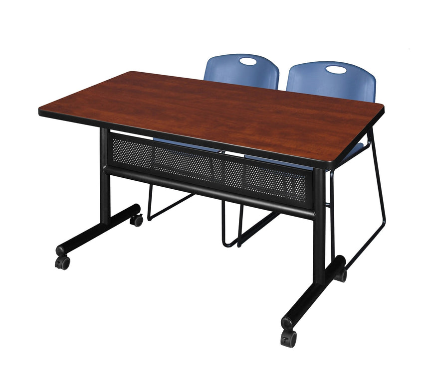 Regency Kobe Flip - Top Privacy Nesting Table & 2 Zeng Stack Chairs 48"W x 30"D x 29"H (REG - MKFTM4830 - ZEG) - SchoolOutlet