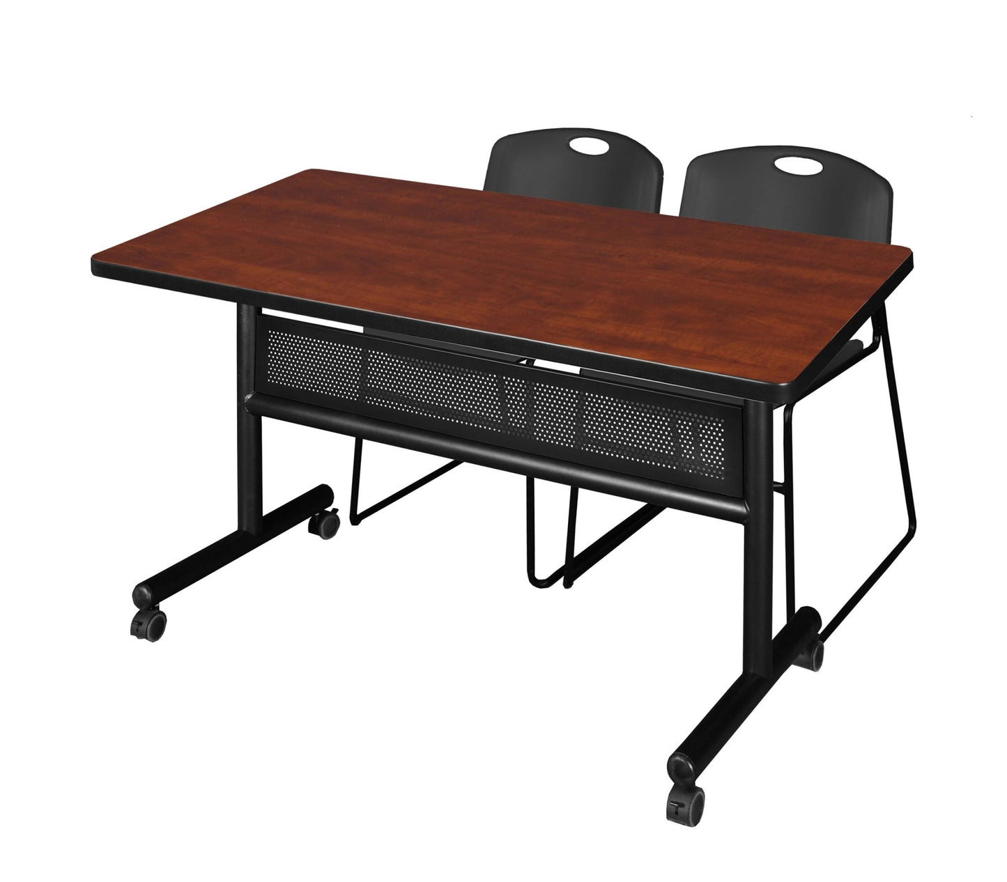 Regency Kobe Flip - Top Privacy Nesting Table & 2 Zeng Stack Chairs 48"W x 30"D x 29"H (REG - MKFTM4830 - ZEG) - SchoolOutlet