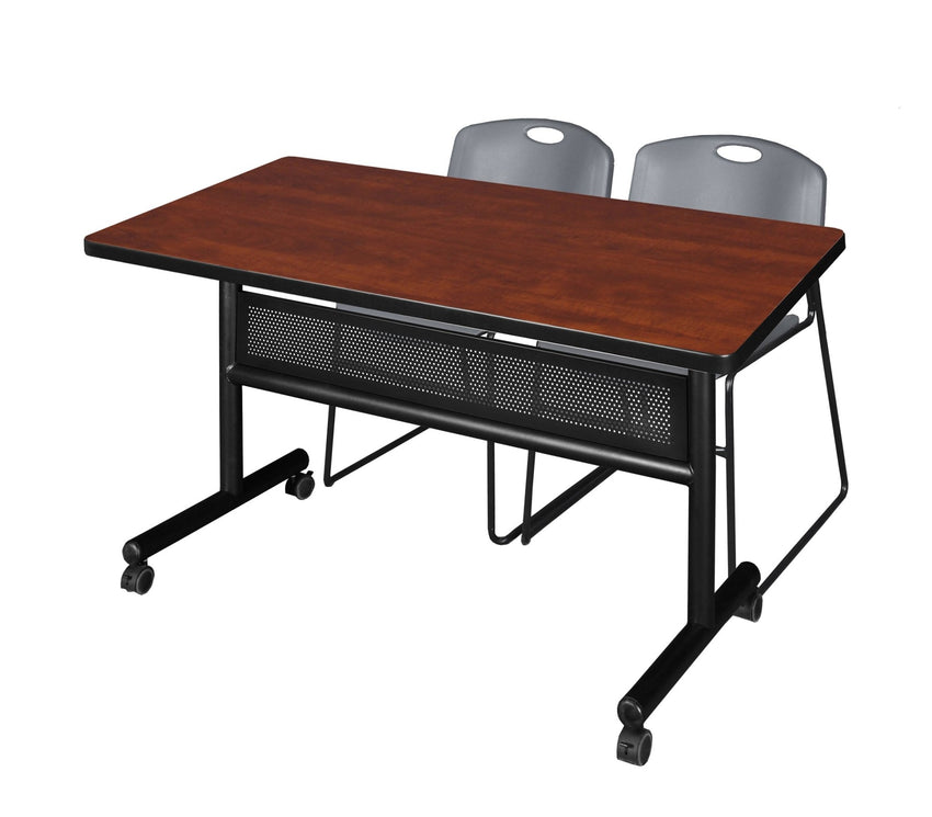 Regency Kobe Flip - Top Privacy Nesting Table & 2 Zeng Stack Chairs 48"W x 30"D x 29"H (REG - MKFTM4830 - ZEG) - SchoolOutlet