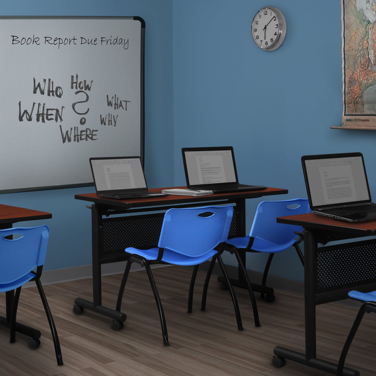 Regency Kobe Flip - Top Privacy Nesting Table & 2 M Stack Chairs 48"W x 30"D x 29"H (REG - MKFTM4830 - 2M) - SchoolOutlet