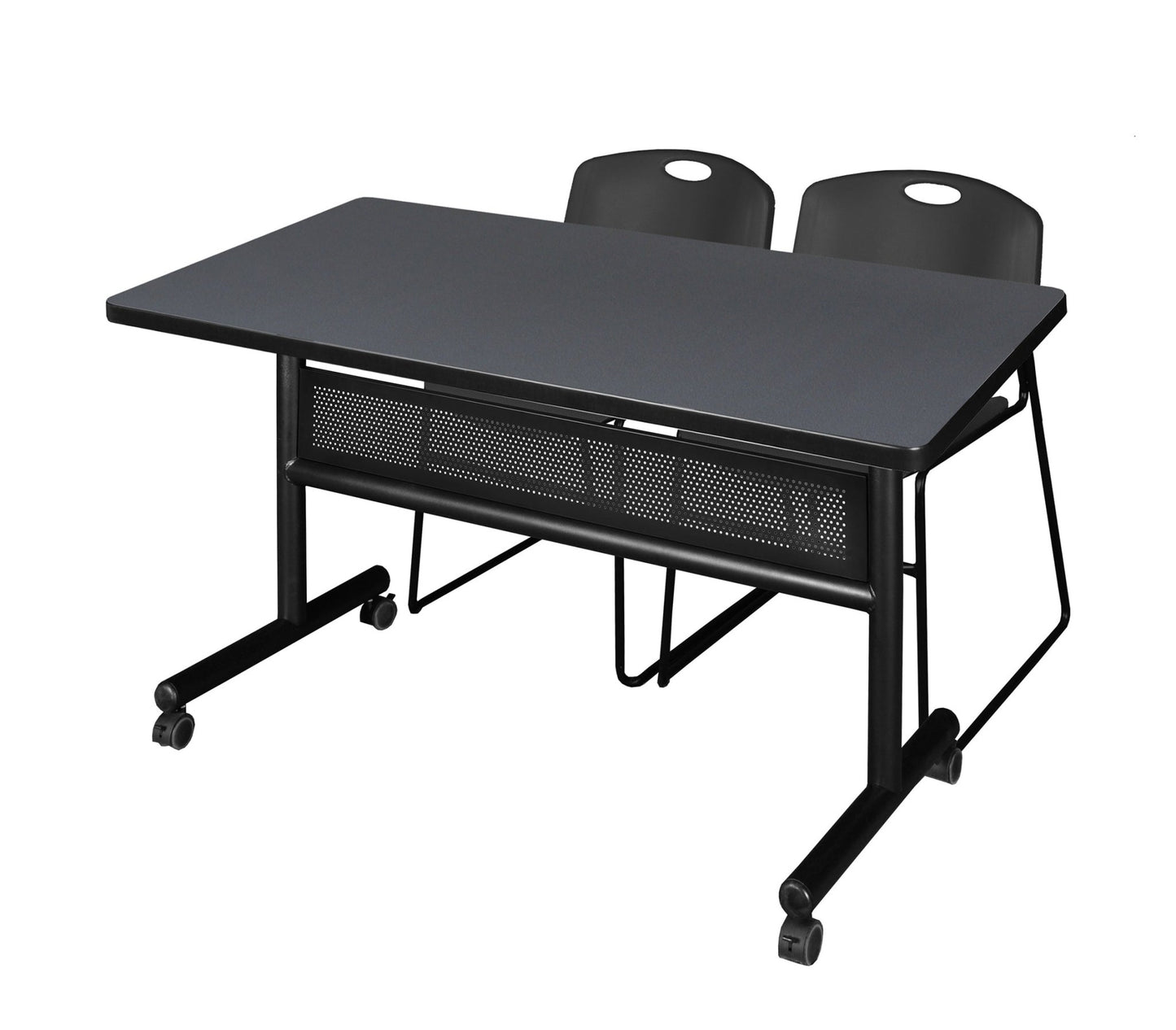Regency Kobe Flip - Top Privacy Nesting Table & 2 Zeng Stack Chairs 48"W x 30"D x 29"H (REG - MKFTM4830 - ZEG) - SchoolOutlet