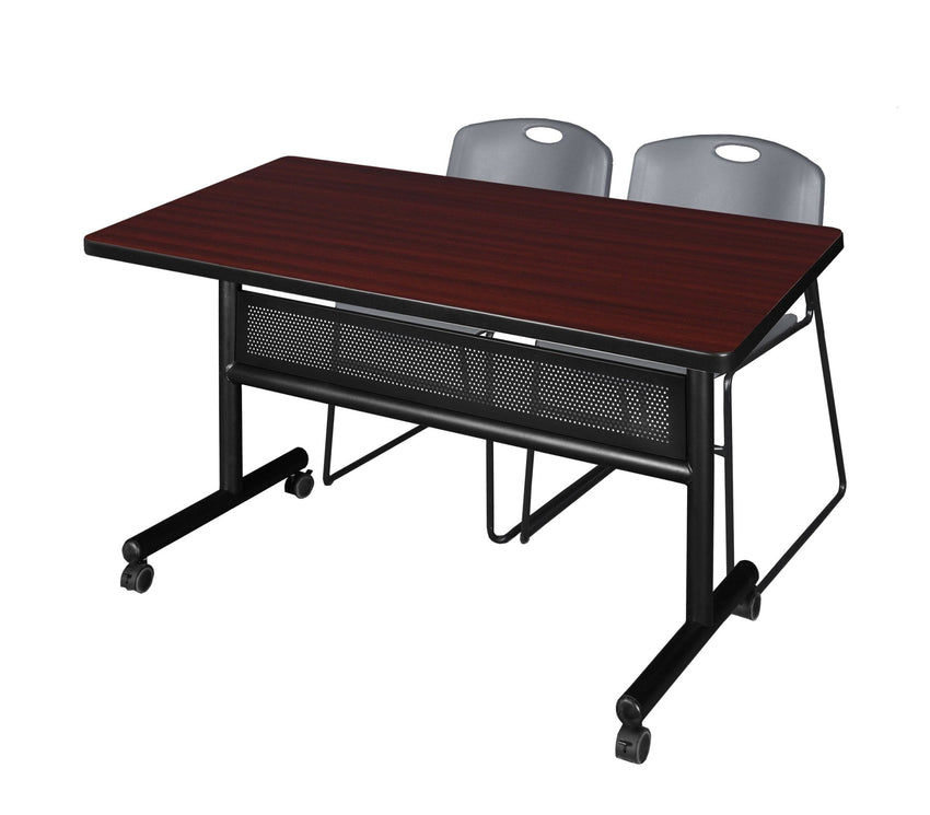Regency Kobe Flip - Top Privacy Nesting Table & 2 Zeng Stack Chairs 48"W x 30"D x 29"H (REG - MKFTM4830 - ZEG) - SchoolOutlet
