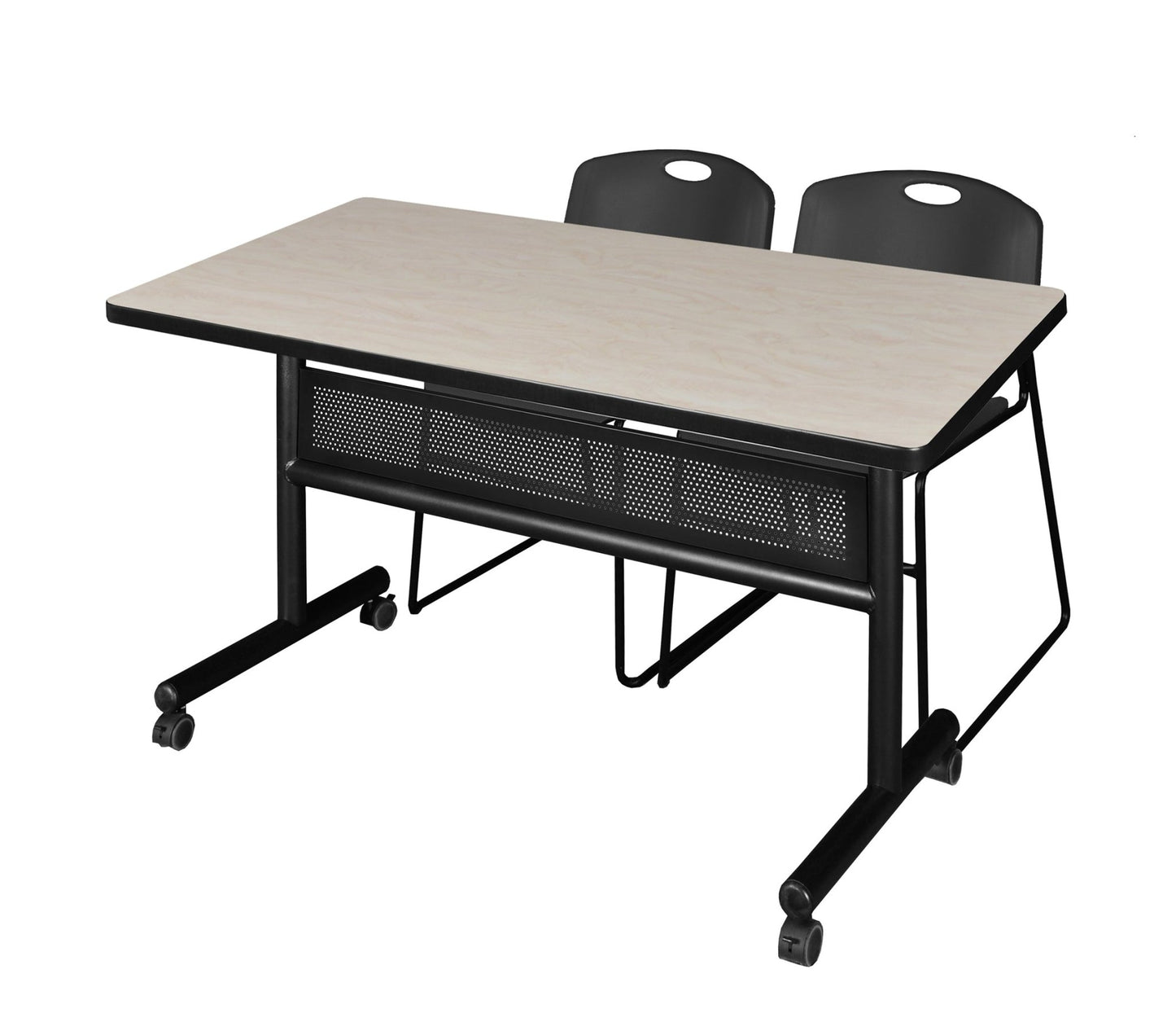 Regency Kobe Flip - Top Privacy Nesting Table & 2 Zeng Stack Chairs 48"W x 30"D x 29"H (REG - MKFTM4830 - ZEG) - SchoolOutlet