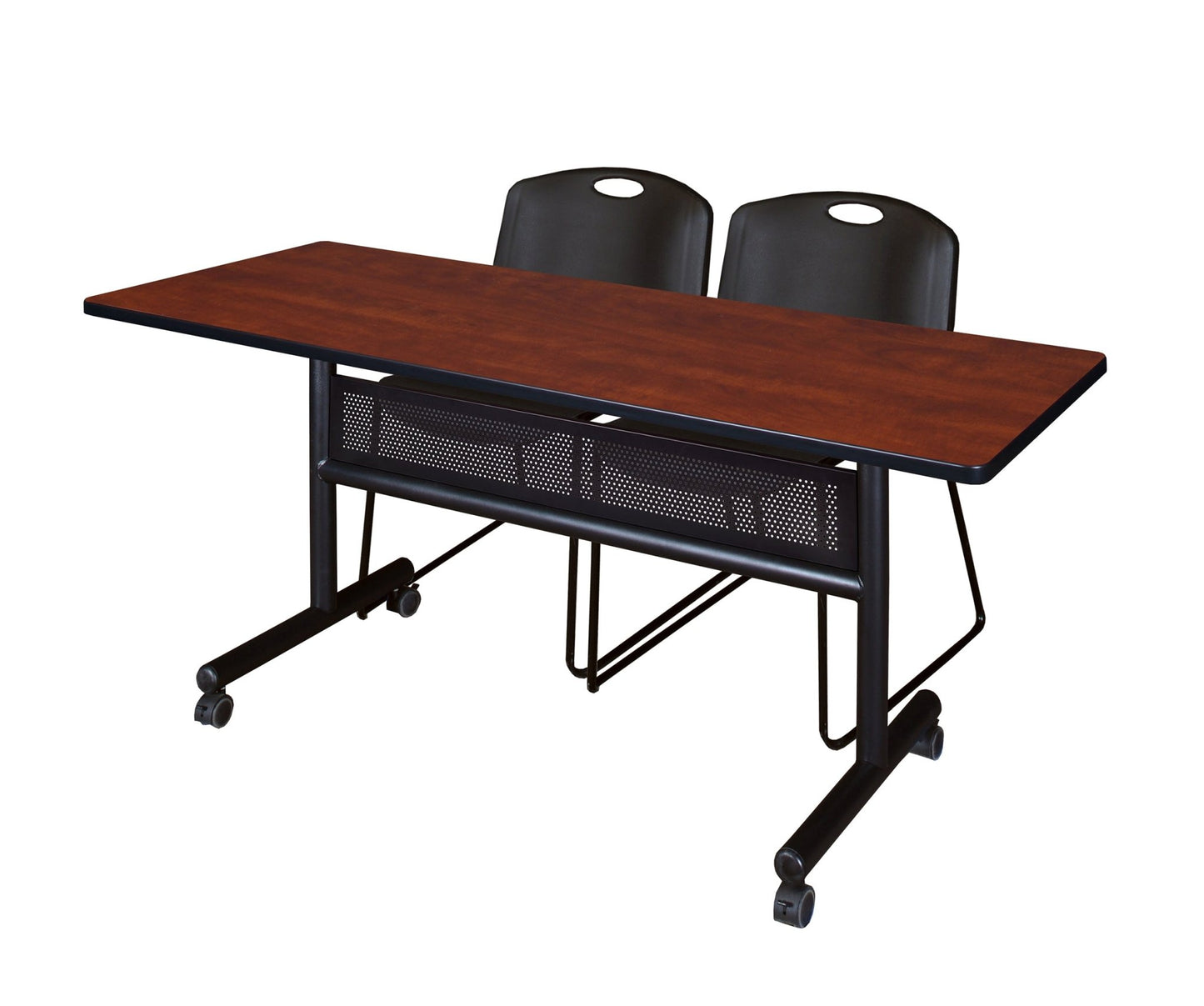 Regency Kobe Flip - Top Privacy Nesting Table & 2 Zeng Stack Chairs 60"W x 24"D x 29"H (REG - MKFTM6024 - ZNG) - SchoolOutlet