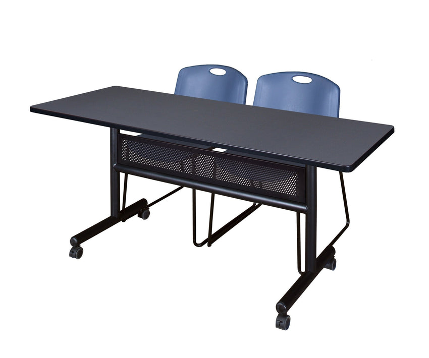 Regency Kobe Flip - Top Privacy Nesting Table & 2 Zeng Stack Chairs 60"W x 24"D x 29"H (REG - MKFTM6024 - ZNG) - SchoolOutlet