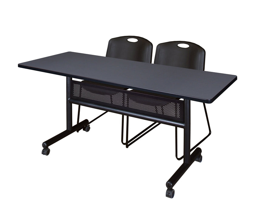 Regency Kobe Flip - Top Privacy Nesting Table & 2 Zeng Stack Chairs 60"W x 24"D x 29"H (REG - MKFTM6024 - ZNG) - SchoolOutlet