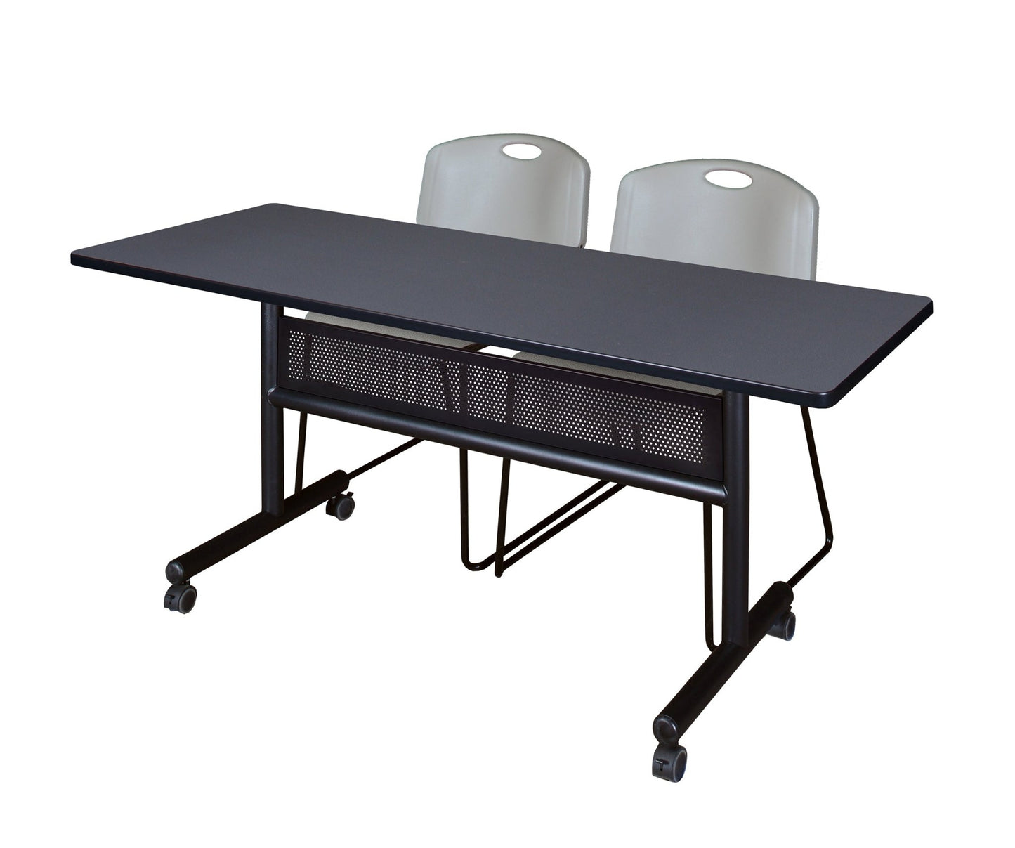 Regency Kobe Flip - Top Privacy Nesting Table & 2 Zeng Stack Chairs 60"W x 24"D x 29"H (REG - MKFTM6024 - ZNG) - SchoolOutlet