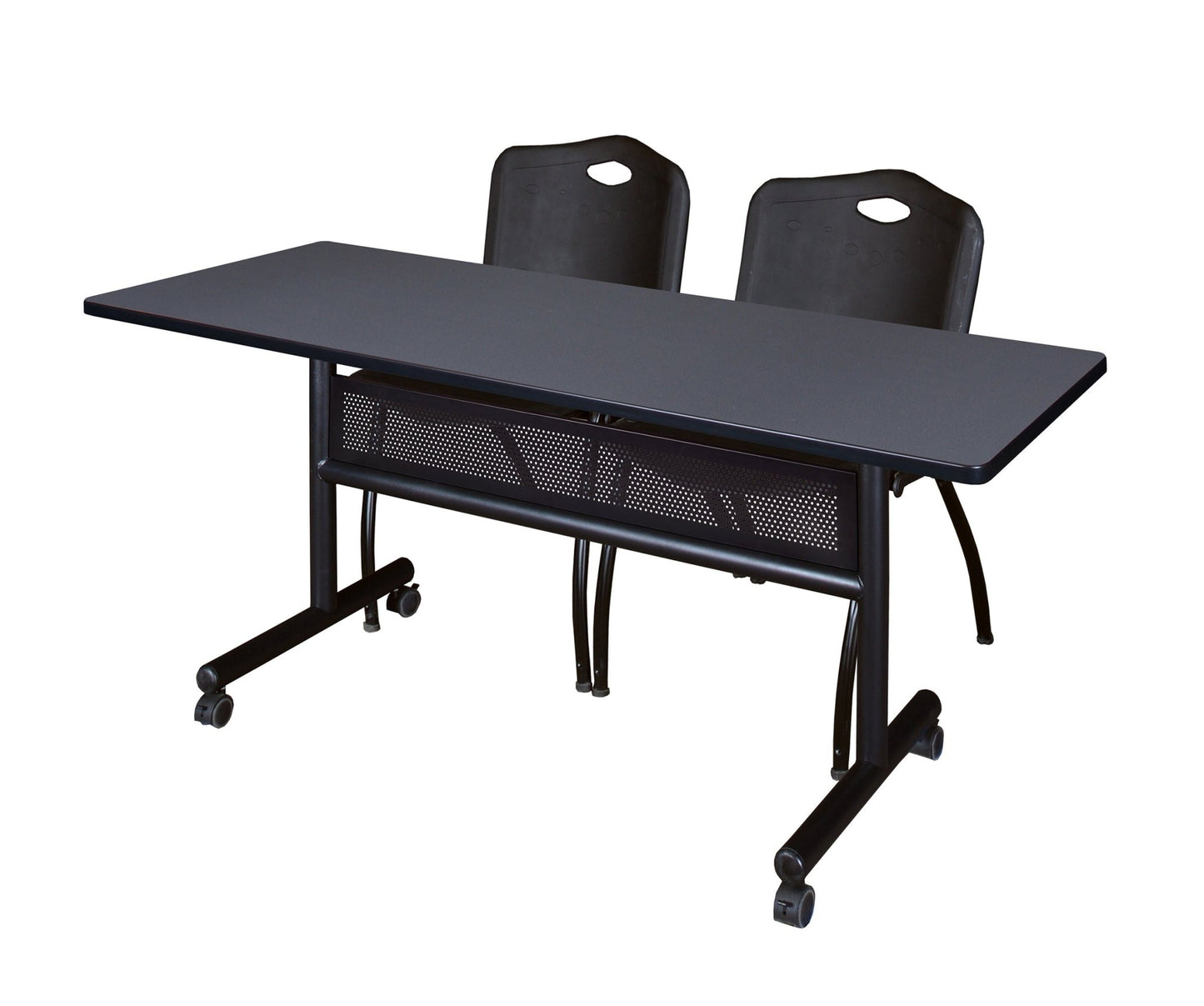 Regency Kobe Flip - Top Privacy Nesting Table & 2 M Stack Chairs Set 60"W x 24"D x 29"H (REG - MKFTM6024 - 2M) - SchoolOutlet