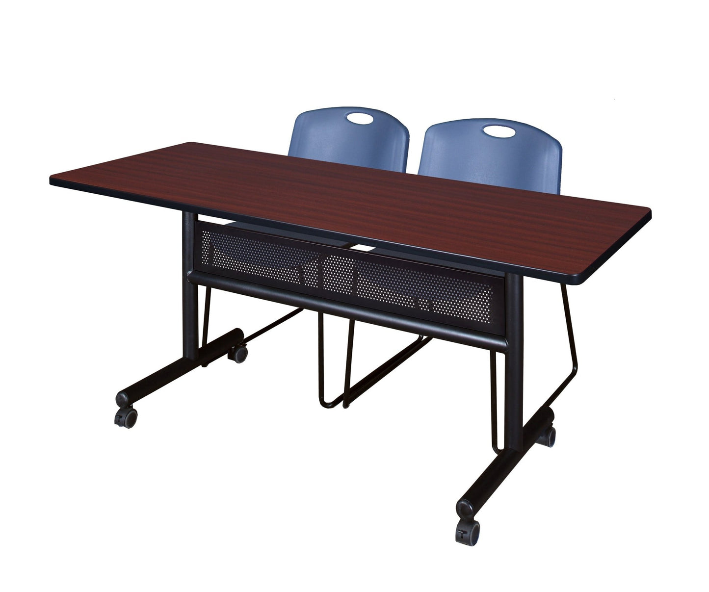 Regency Kobe Flip - Top Privacy Nesting Table & 2 Zeng Stack Chairs 60"W x 24"D x 29"H (REG - MKFTM6024 - ZNG) - SchoolOutlet