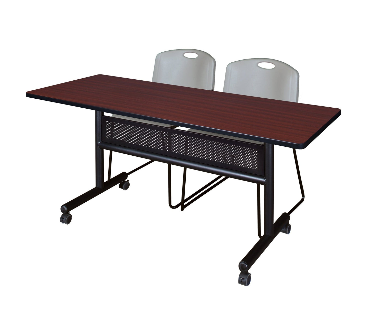 Regency Kobe Flip - Top Privacy Nesting Table & 2 Zeng Stack Chairs 60"W x 24"D x 29"H (REG - MKFTM6024 - ZNG) - SchoolOutlet