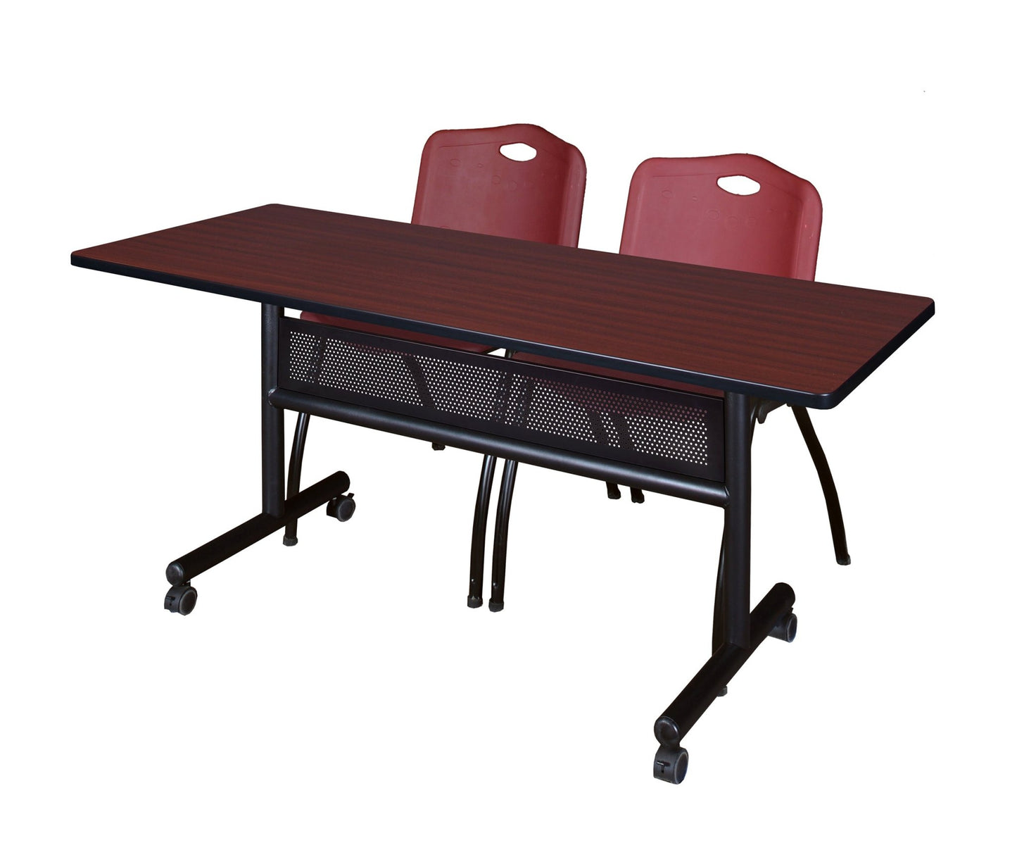 Regency Kobe Flip - Top Privacy Nesting Table & 2 M Stack Chairs Set 60"W x 24"D x 29"H (REG - MKFTM6024 - 2M) - SchoolOutlet