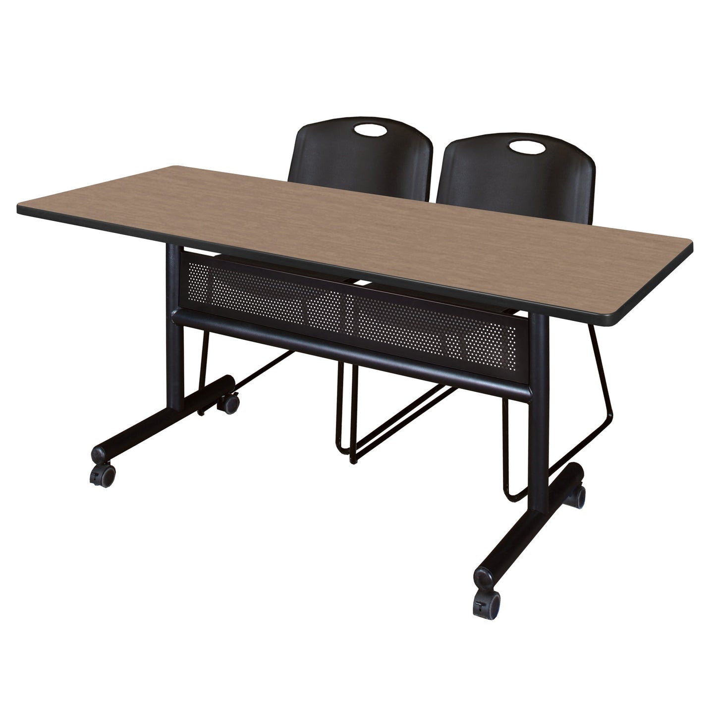 Regency Kobe Flip - Top Privacy Nesting Table & 2 Zeng Stack Chairs 60"W x 24"D x 29"H (REG - MKFTM6024 - ZNG) - SchoolOutlet