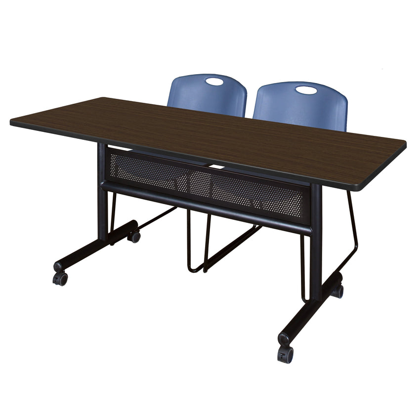 Regency Kobe Flip - Top Privacy Nesting Table & 2 Zeng Stack Chairs 60"W x 24"D x 29"H (REG - MKFTM6024 - ZNG) - SchoolOutlet
