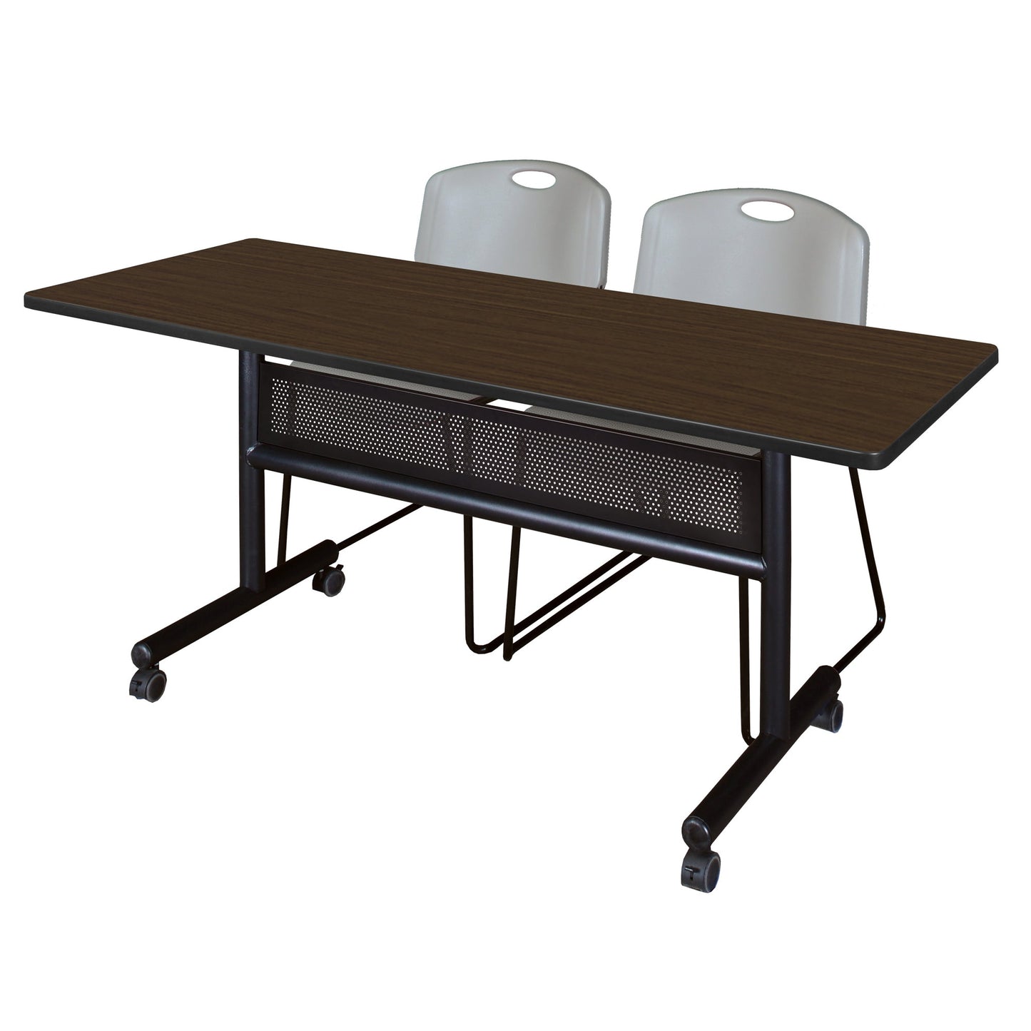Regency Kobe Flip - Top Privacy Nesting Table & 2 Zeng Stack Chairs 60"W x 24"D x 29"H (REG - MKFTM6024 - ZNG) - SchoolOutlet