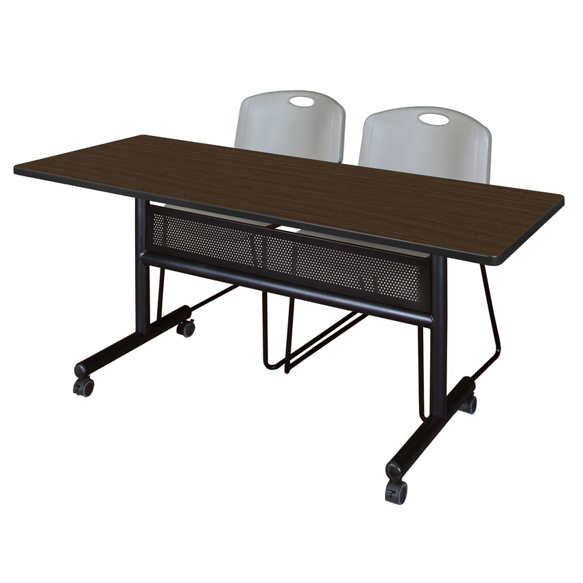 Regency Kobe Flip - Top Privacy Nesting Table & 2 Zeng Stack Chairs 60"W x 24"D x 29"H (REG - MKFTM6024 - ZNG) - SchoolOutlet