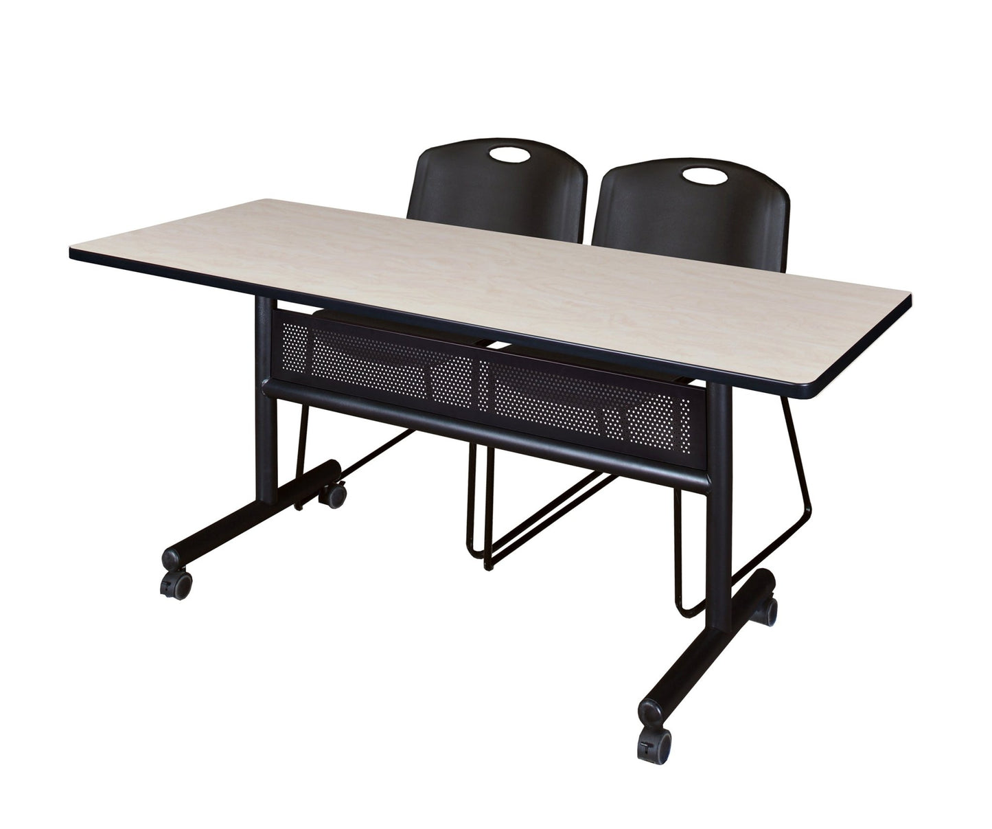 Regency Kobe Flip - Top Privacy Nesting Table & 2 Zeng Stack Chairs 60"W x 24"D x 29"H (REG - MKFTM6024 - ZNG) - SchoolOutlet